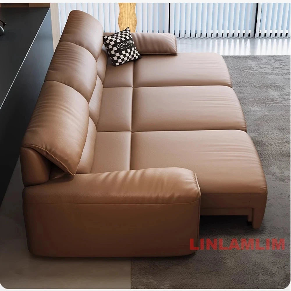 EliteLounge Electric Leather Sofa Bed with Adjustable Seating & Chaise Manwatstore