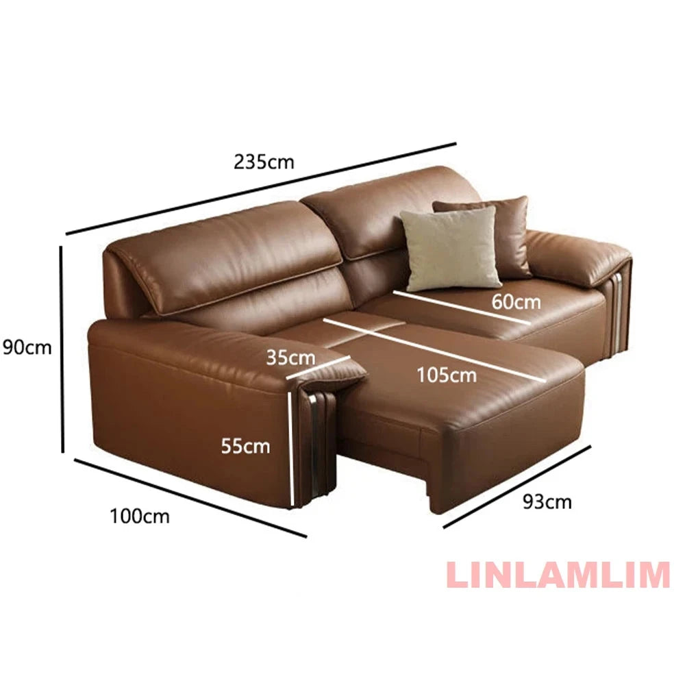 EliteLounge Electric Leather Sofa Bed with Adjustable Seating & Chaise Manwatstore