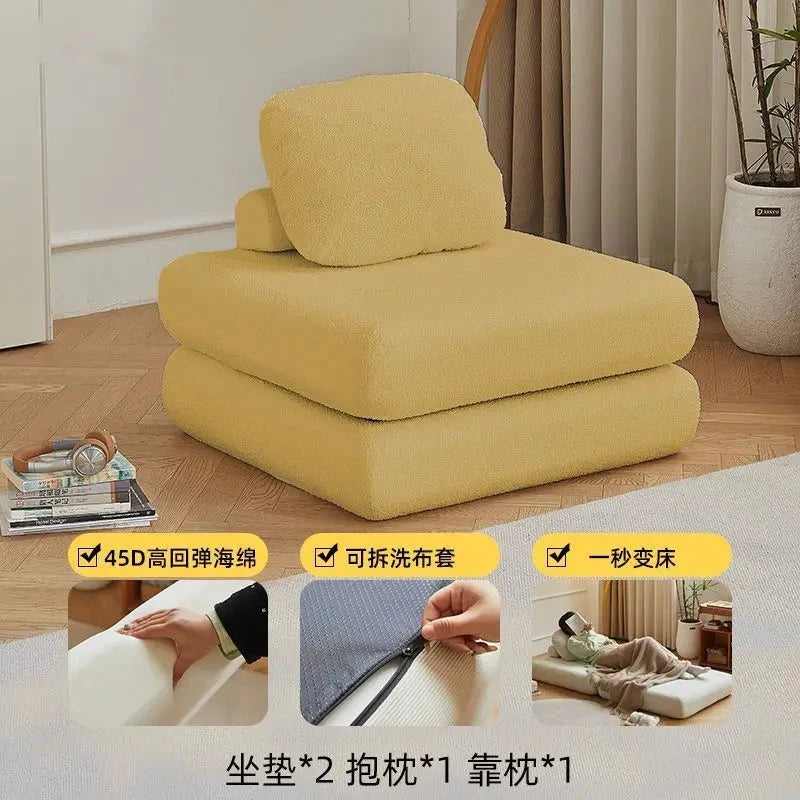 Fabric single sofa, sweet potato sofa bed, small-sized living room folding dual-use tatami, tofu block lazy sofa Manwatstore