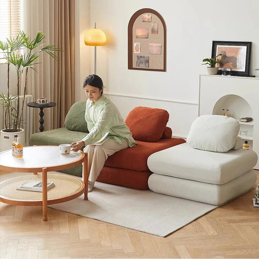 Fabric single sofa, sweet potato sofa bed, small-sized living room folding dual-use tatami, tofu block lazy sofa Manwatstore