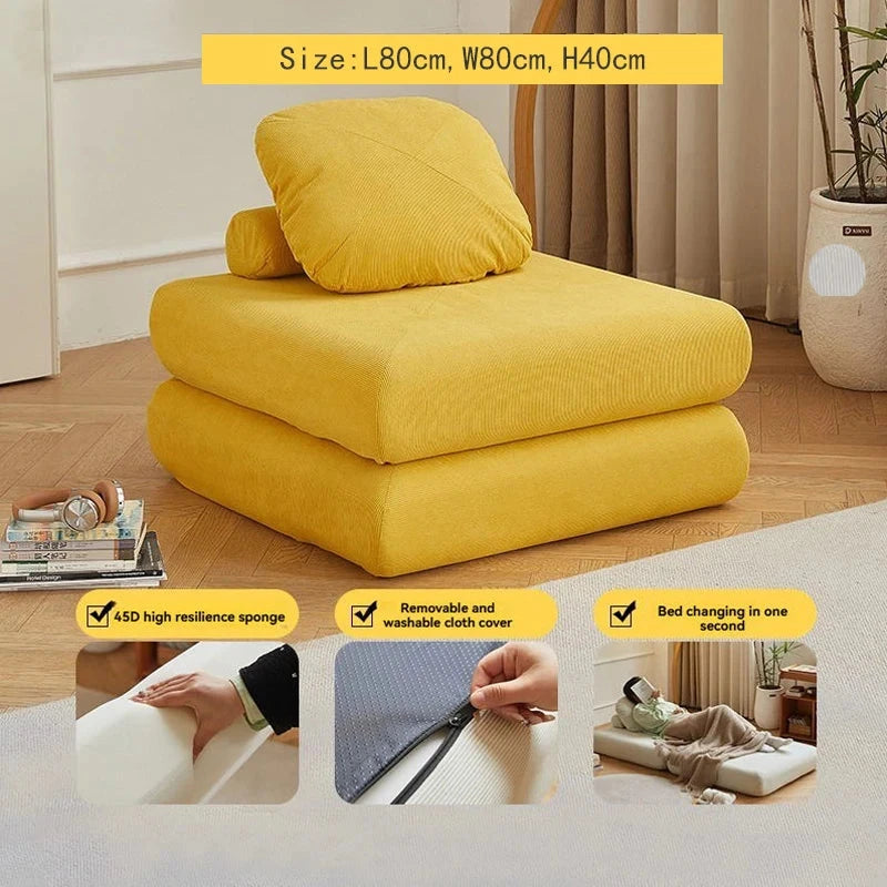 Fabric single sofa, sweet potato sofa bed, small-sized living room folding dual-use tatami, tofu block lazy sofa Manwatstore