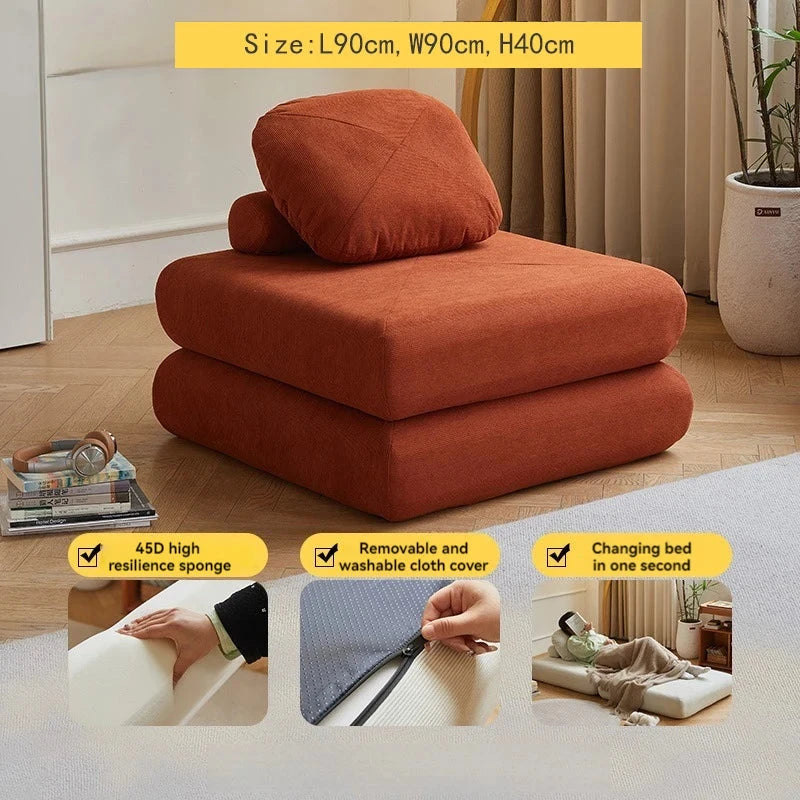Fabric single sofa, sweet potato sofa bed, small-sized living room folding dual-use tatami, tofu block lazy sofa Manwatstore