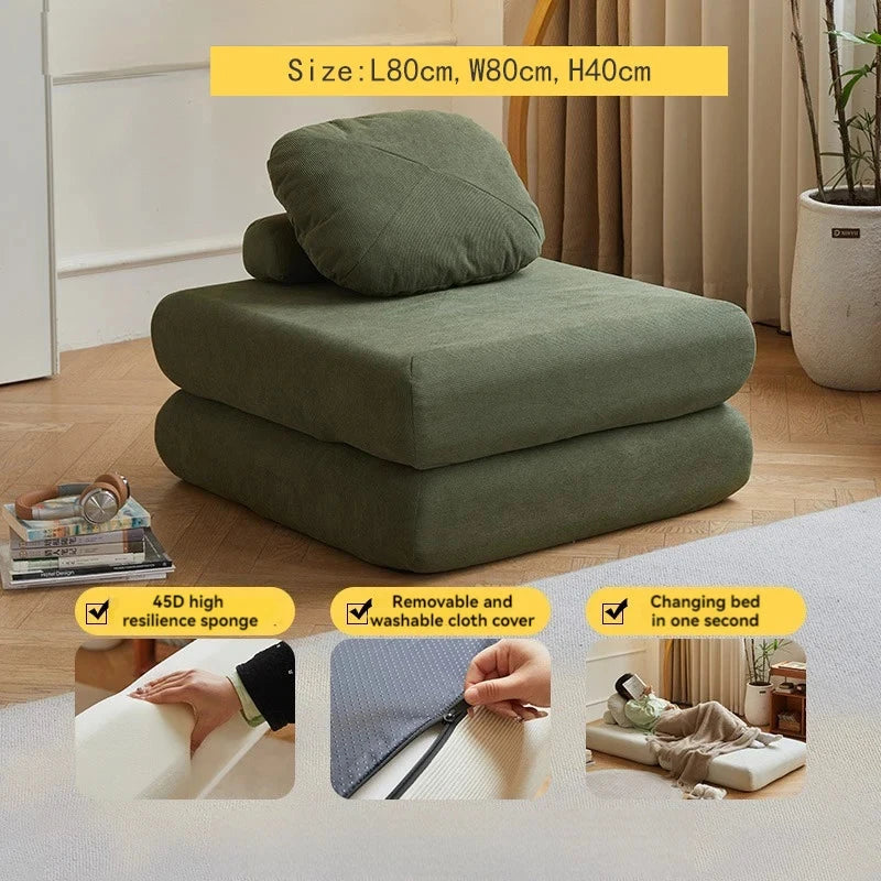 Fabric single sofa, sweet potato sofa bed, small-sized living room folding dual-use tatami, tofu block lazy sofa Manwatstore