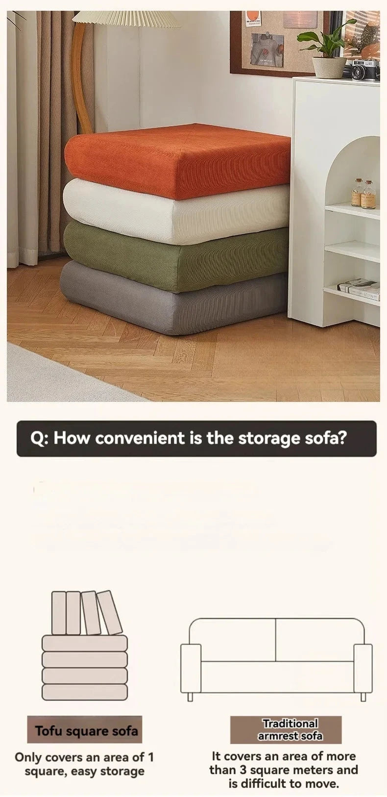 Fabric single sofa, sweet potato sofa bed, small-sized living room folding dual-use tatami, tofu block lazy sofa Manwatstore