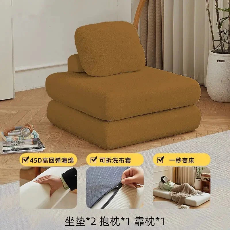 Fabric single sofa, sweet potato sofa bed, small-sized living room folding dual-use tatami, tofu block lazy sofa Manwatstore