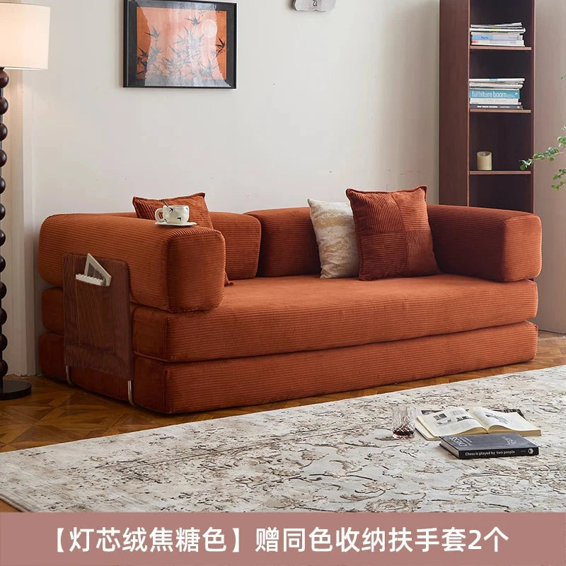 Fabric sofa bed folding dual-purpose free combination module sofa living room simple modern cream style teddy sofa Manwatstore