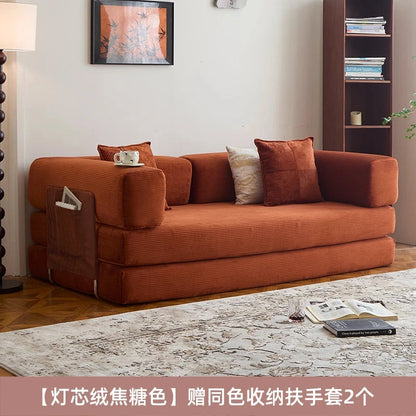 Fabric sofa bed folding dual-purpose free combination module sofa living room simple modern cream style teddy sofa Manwatstore