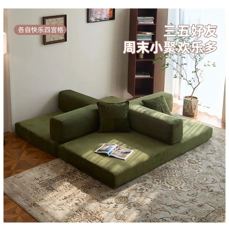 Fabric sofa bed folding dual-purpose free combination module sofa living room simple modern cream style teddy sofa Manwatstore