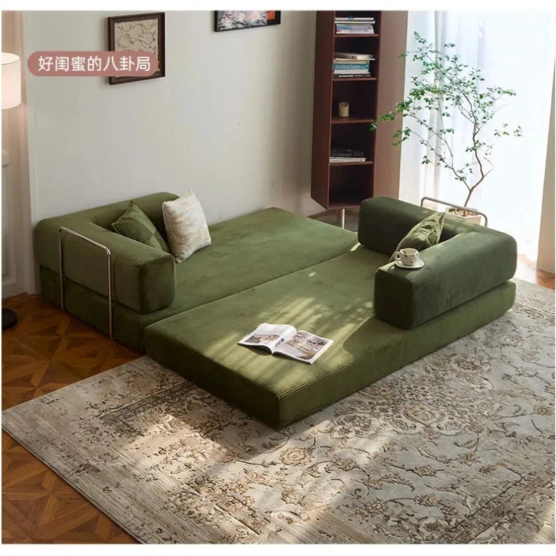 Fabric sofa bed folding dual-purpose free combination module sofa living room simple modern cream style teddy sofa Manwatstore