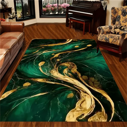Flannel Printed Green Gold Marble Rug Abstract Art Design Soft Fleece Floor Mat Living Room Carpet Modern Decor Luxury Rugs Manwatstore