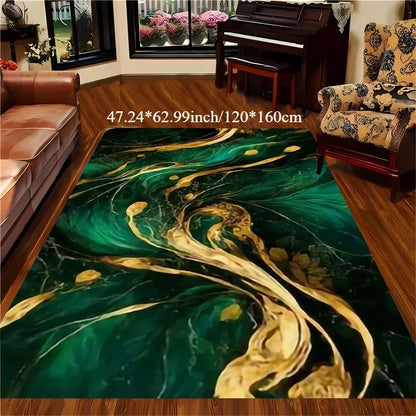 Flannel Printed Green Gold Marble Rug Abstract Art Design Soft Fleece Floor Mat Living Room Carpet Modern Decor Luxury Rugs Manwatstore