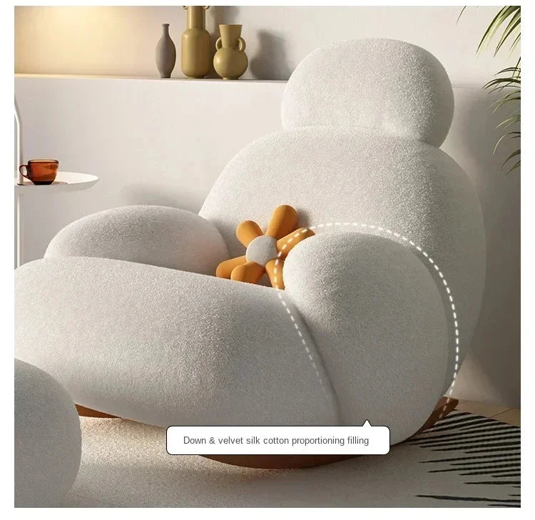 Fluffy White Lounge Recliner – Modern Ergonomic Floor Rocking Chair Manwatstore
