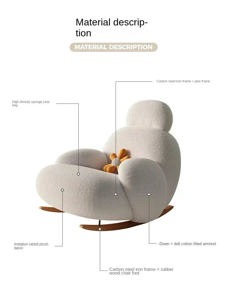 Fluffy White Lounge Recliner – Modern Ergonomic Floor Rocking Chair Manwatstore