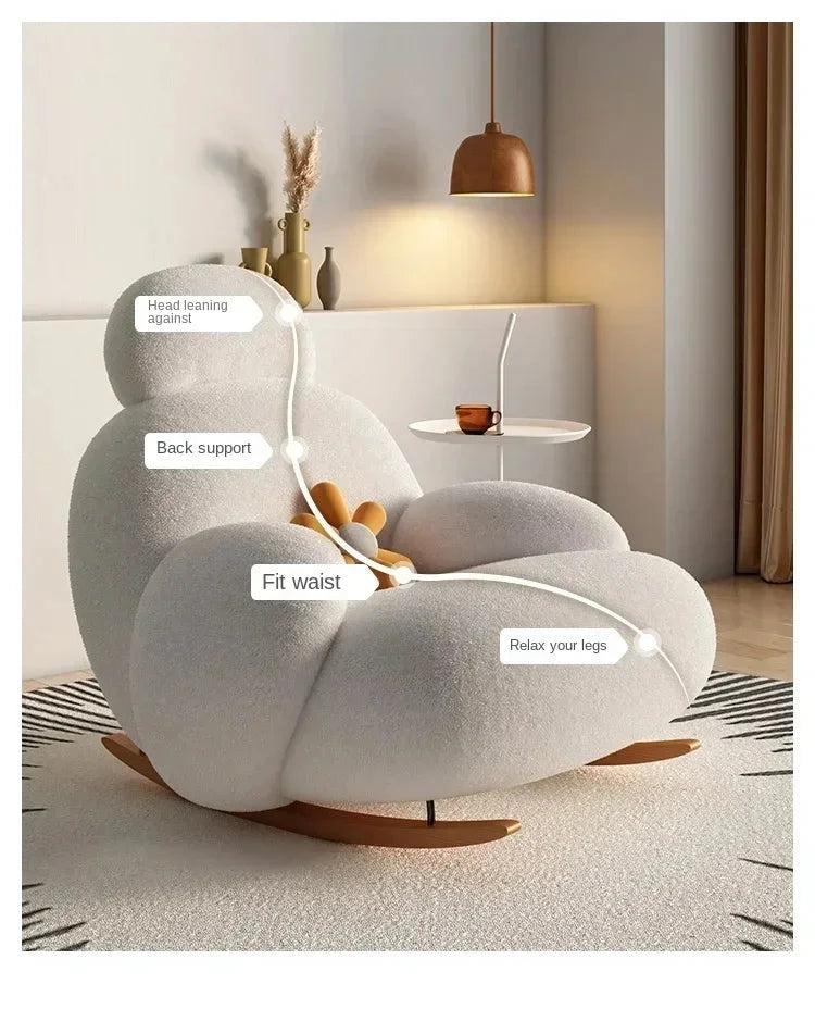 Fluffy White Lounge Recliner – Modern Ergonomic Floor Rocking Chair Manwatstore