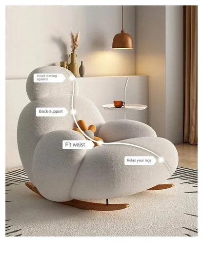Fluffy White Lounge Recliner – Modern Ergonomic Floor Rocking Chair Manwatstore