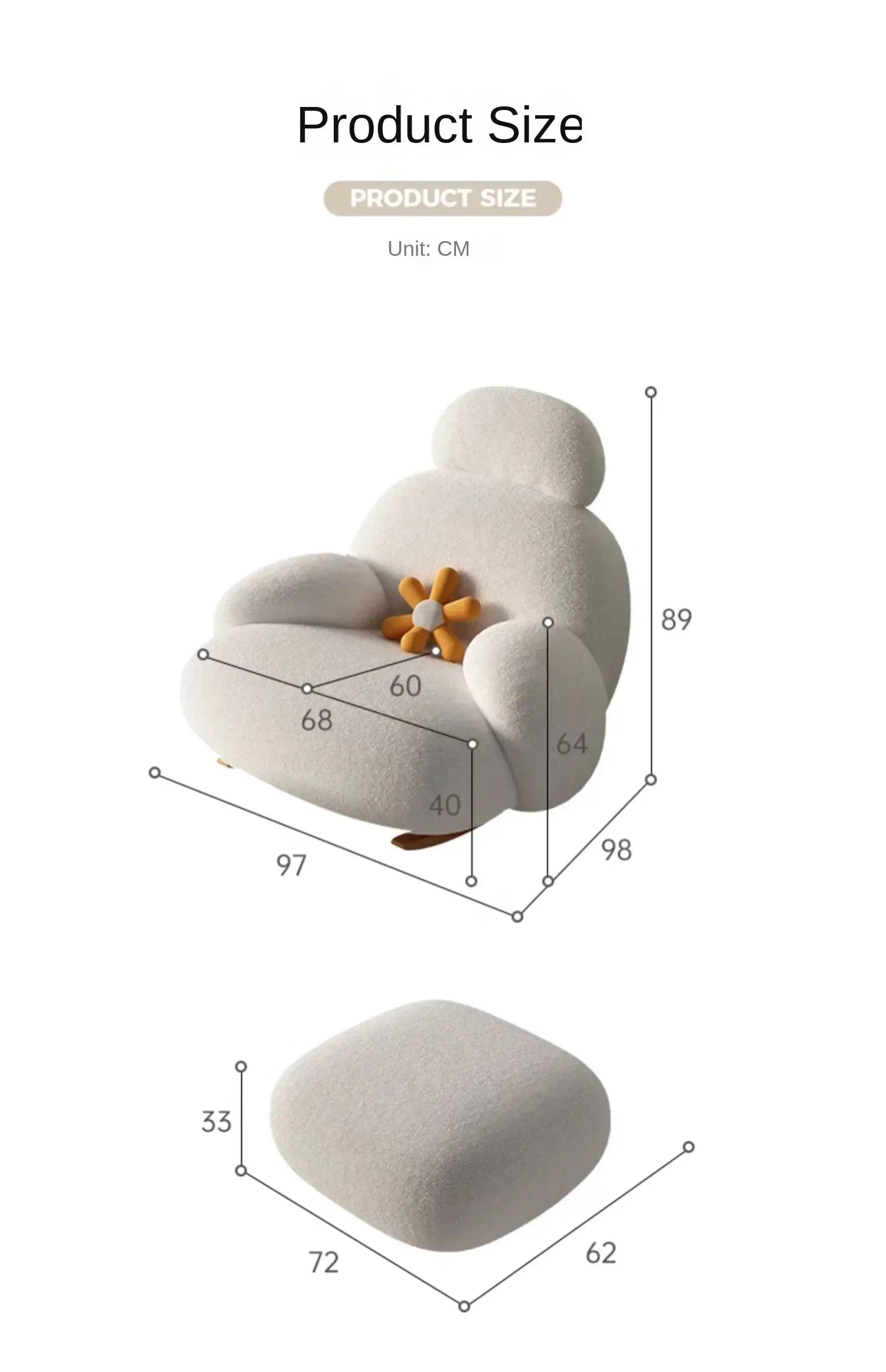 Fluffy White Lounge Recliner – Modern Ergonomic Floor Rocking Chair Manwatstore