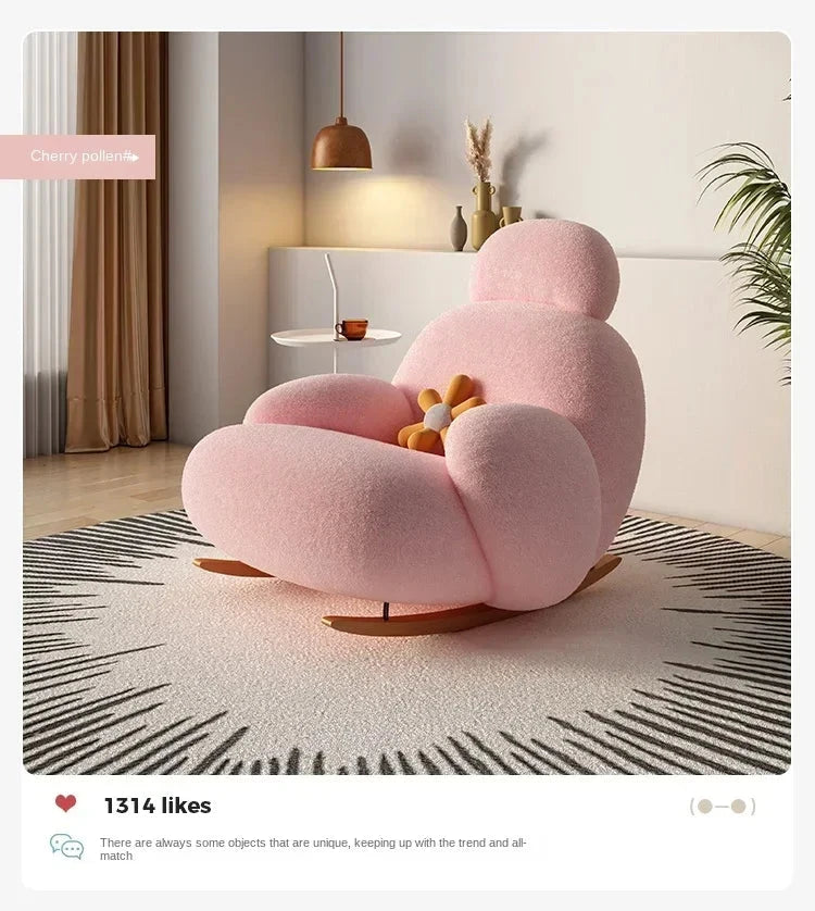 Fluffy White Lounge Recliner – Modern Ergonomic Floor Rocking Chair Manwatstore