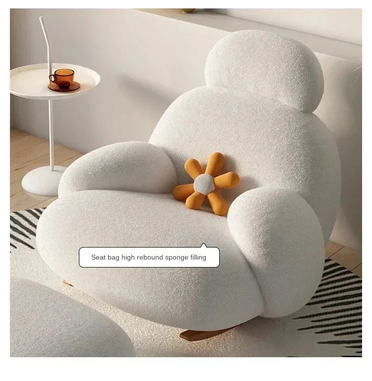 Fluffy White Lounge Recliner – Modern Ergonomic Floor Rocking Chair Manwatstore