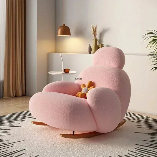 Fluffy White Lounge Recliner – Modern Ergonomic Floor Rocking Chair Manwatstore