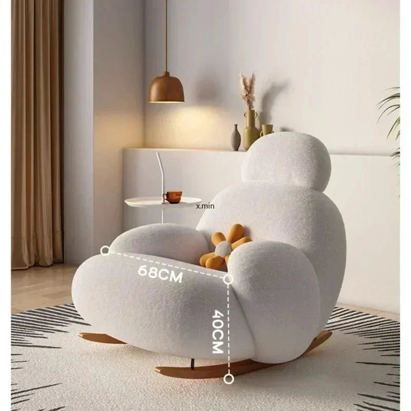 Fluffy White Lounge Recliner – Modern Ergonomic Floor Rocking Chair Manwatstore