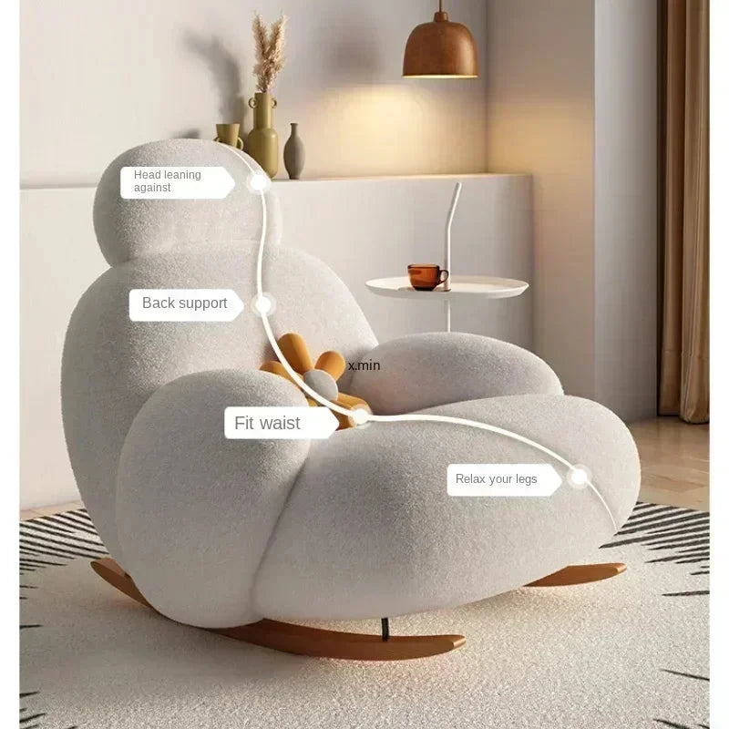Fluffy White Lounge Recliner – Modern Ergonomic Floor Rocking Chair Manwatstore