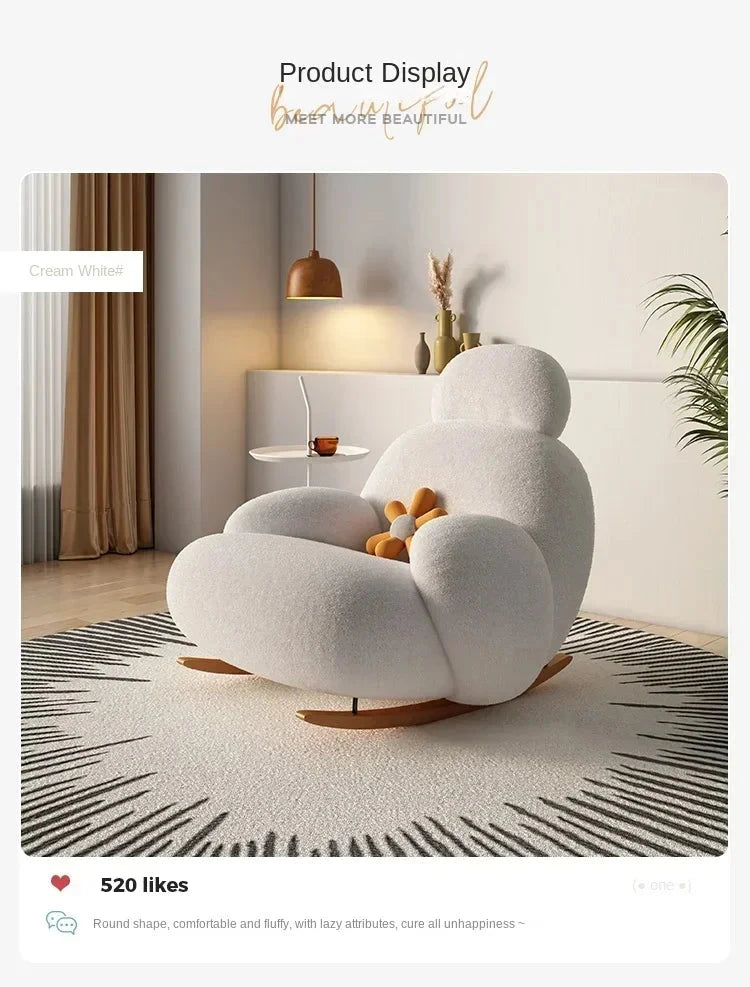 Fluffy White Lounge Recliner – Modern Ergonomic Floor Rocking Chair Manwatstore