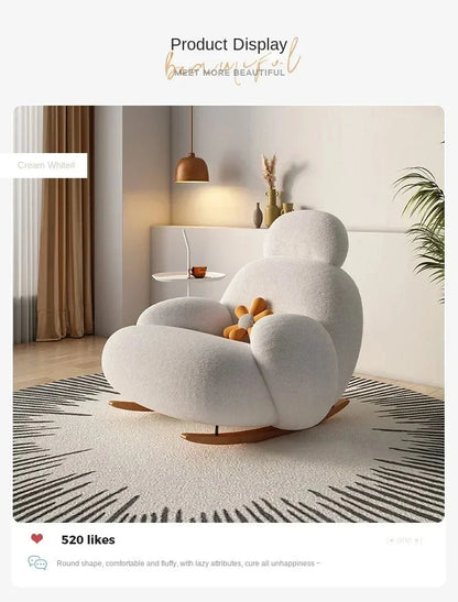 Fluffy White Lounge Recliner – Modern Ergonomic Floor Rocking Chair Manwatstore