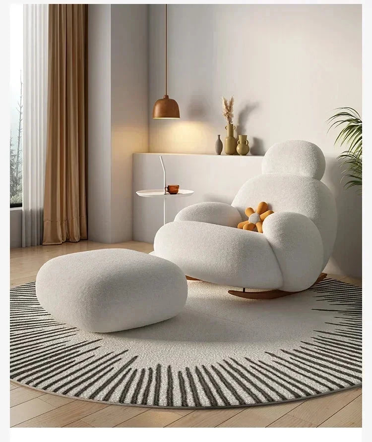 Fluffy White Lounge Recliner – Modern Ergonomic Floor Rocking Chair Manwatstore