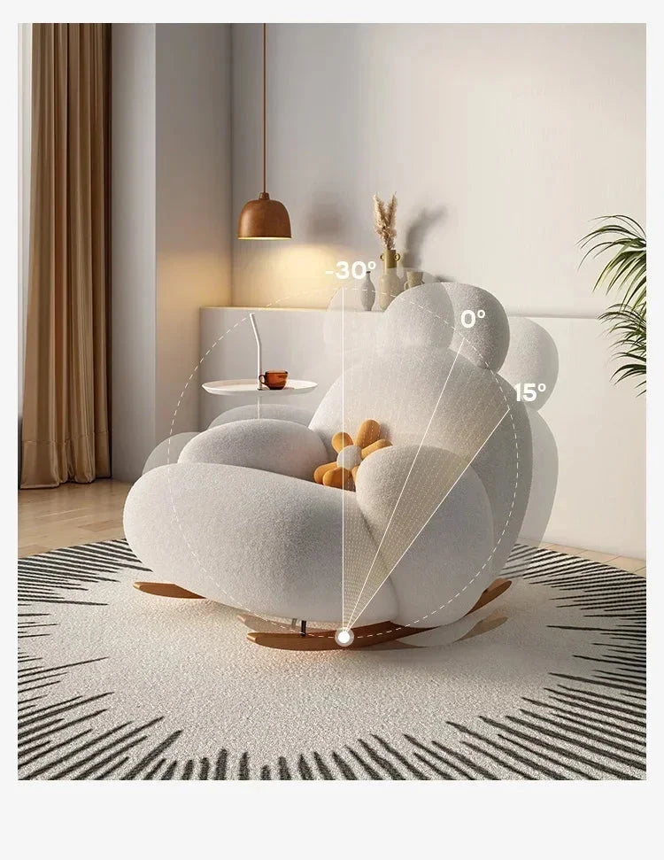 Fluffy White Lounge Recliner – Modern Ergonomic Floor Rocking Chair Manwatstore
