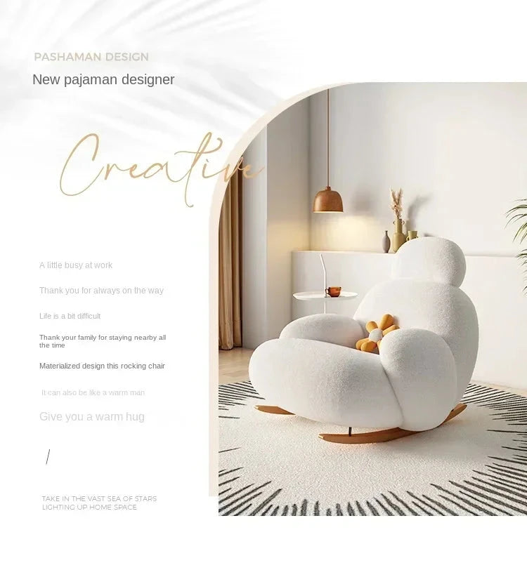 Fluffy White Lounge Recliner – Modern Ergonomic Floor Rocking Chair Manwatstore