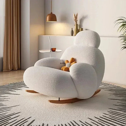 Fluffy White Lounge Recliner – Modern Ergonomic Floor Rocking Chair Manwatstore