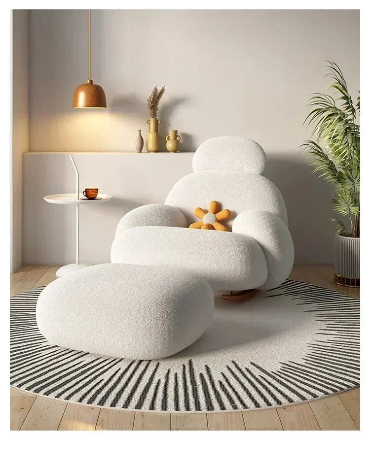 Fluffy White Lounge Recliner – Modern Ergonomic Floor Rocking Chair Manwatstore
