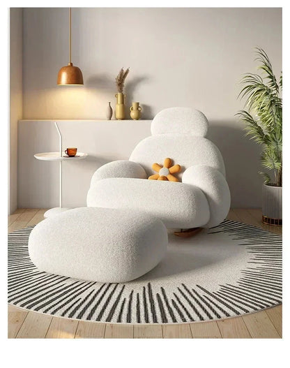 Fluffy White Lounge Recliner – Modern Ergonomic Floor Rocking Chair Manwatstore