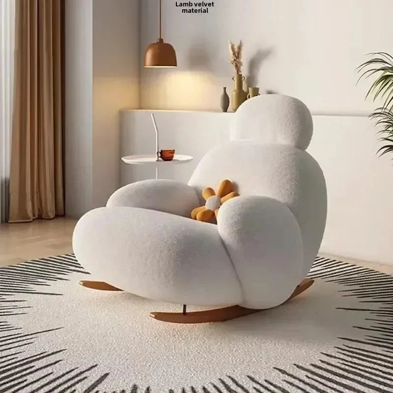 Fluffy White Lounge Recliner – Modern Ergonomic Floor Rocking Chair Manwatstore
