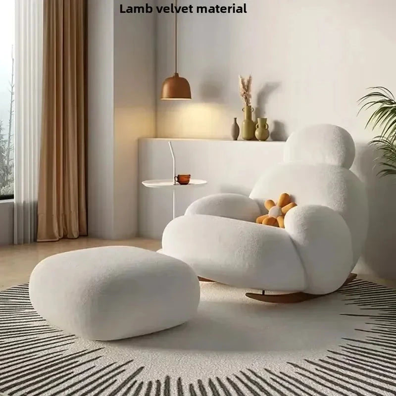 Fluffy White Lounge Recliner – Modern Ergonomic Floor Rocking Chair Manwatstore