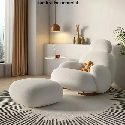 Fluffy White Lounge Recliner – Modern Ergonomic Floor Rocking Chair Manwatstore