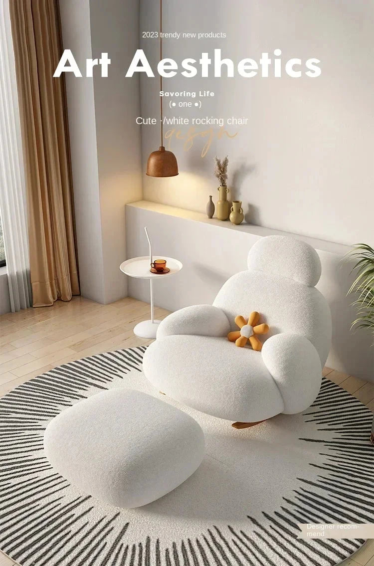 Fluffy White Lounge Recliner – Modern Ergonomic Floor Rocking Chair Manwatstore