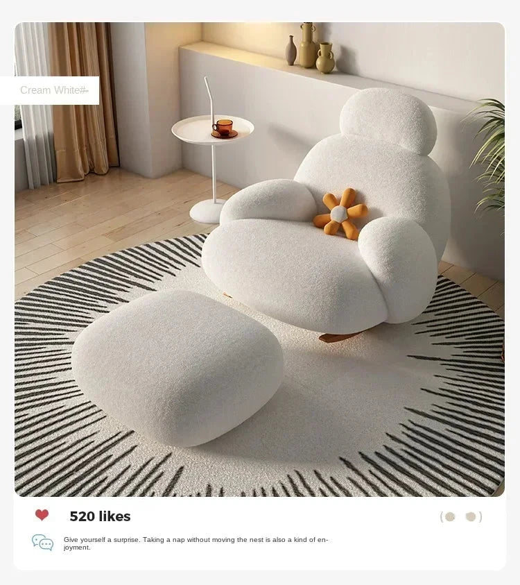 Fluffy White Lounge Recliner – Modern Ergonomic Floor Rocking Chair Manwatstore