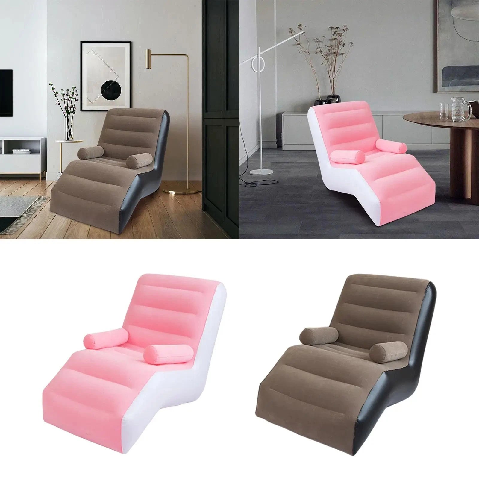 Folding Lazy Sofa with Armrests PVC Soft Folds Compactly Inflatable Sofa for Garden Leisure Gaming Lunch Break Indoor Outdoor Manwatstore