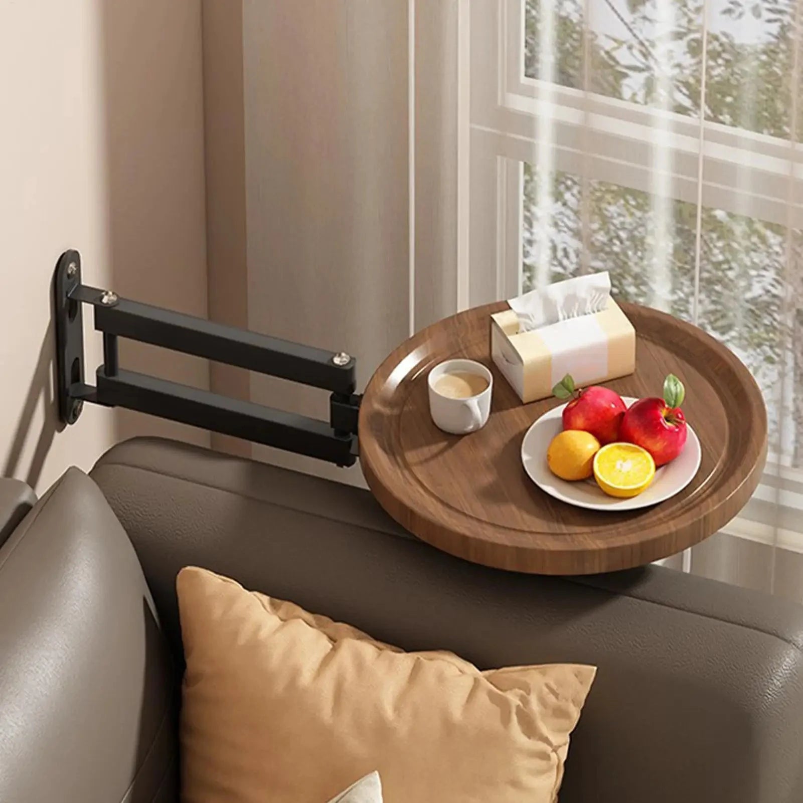 Folding Wall Table For Bed Retractable Wall-Mounted Desk Small Round Desk Wall Mounted tray Rotatable Bedside Storage Holder Manwatstore