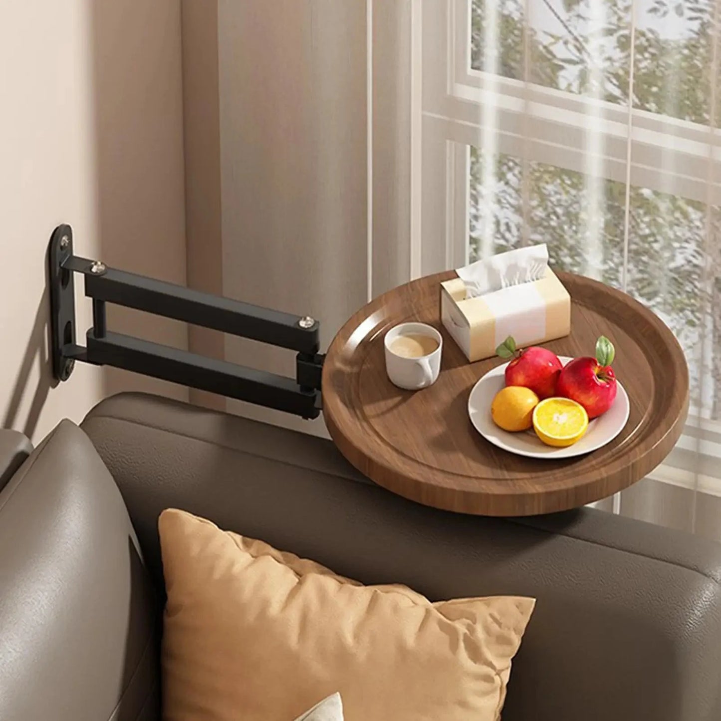 Folding Wall Table For Bed Retractable Wall-Mounted Desk Small Round Desk Wall Mounted tray Rotatable Bedside Storage Holder Manwatstore