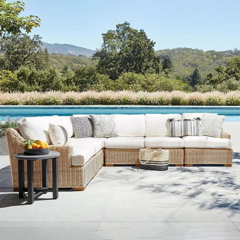 Garden Rattan Sofa Set Outdoor Furniture Lounge Chaise And Loveseat Set Wicker Rattan Outdoor Sofa Set Patio Weaving Furniture Manwatstore