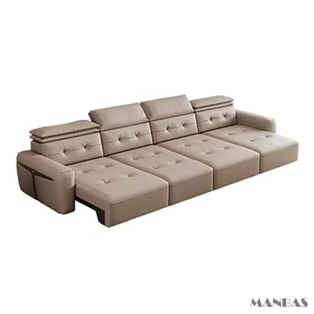 Genuine Leather Electric Convertible Sofa Bed with Adjustable Headrest, Multifunctional Folding Sofa Beds for Cinema Living Room Manwatstore
