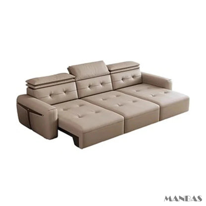 Genuine Leather Electric Convertible Sofa Bed with Adjustable Headrest, Multifunctional Folding Sofa Beds for Cinema Living Room Manwatstore