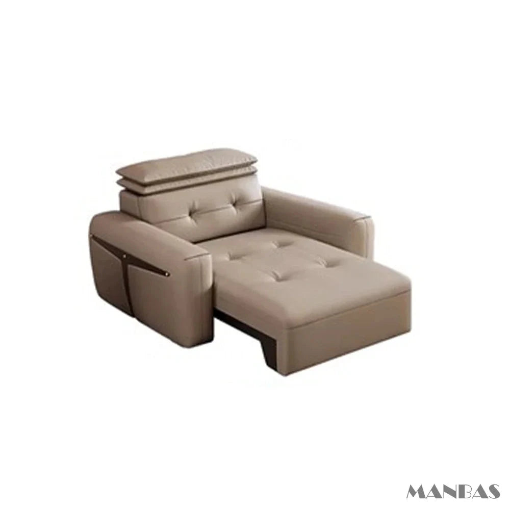 Genuine Leather Electric Convertible Sofa Bed with Adjustable Headrest, Multifunctional Folding Sofa Beds for Cinema Living Room Manwatstore