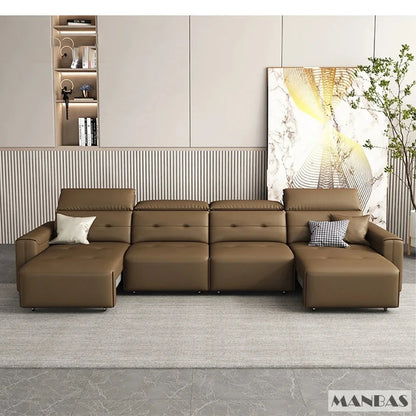 Genuine Leather Electric Convertible Sofa Bed with Adjustable Headrest, Multifunctional Folding Sofa Beds for Cinema Living Room Manwatstore