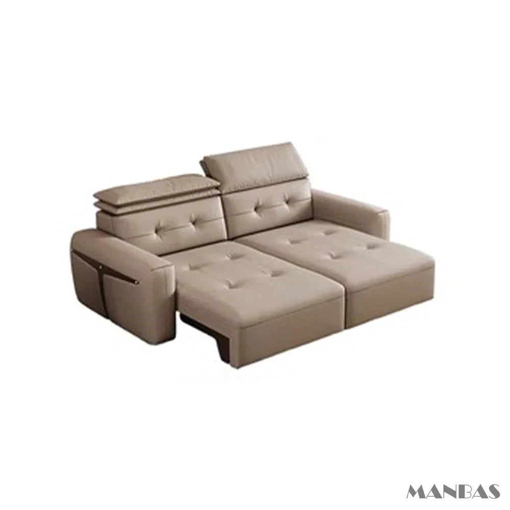 Genuine Leather Electric Convertible Sofa Bed with Adjustable Headrest, Multifunctional Folding Sofa Beds for Cinema Living Room Manwatstore