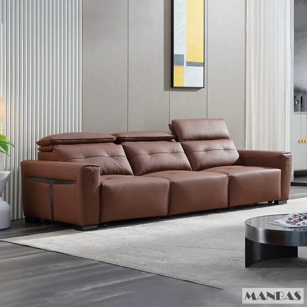 Genuine Leather Electric Convertible Sofa Bed with Adjustable Headrest, Multifunctional Folding Sofa Beds for Cinema Living Room Manwatstore