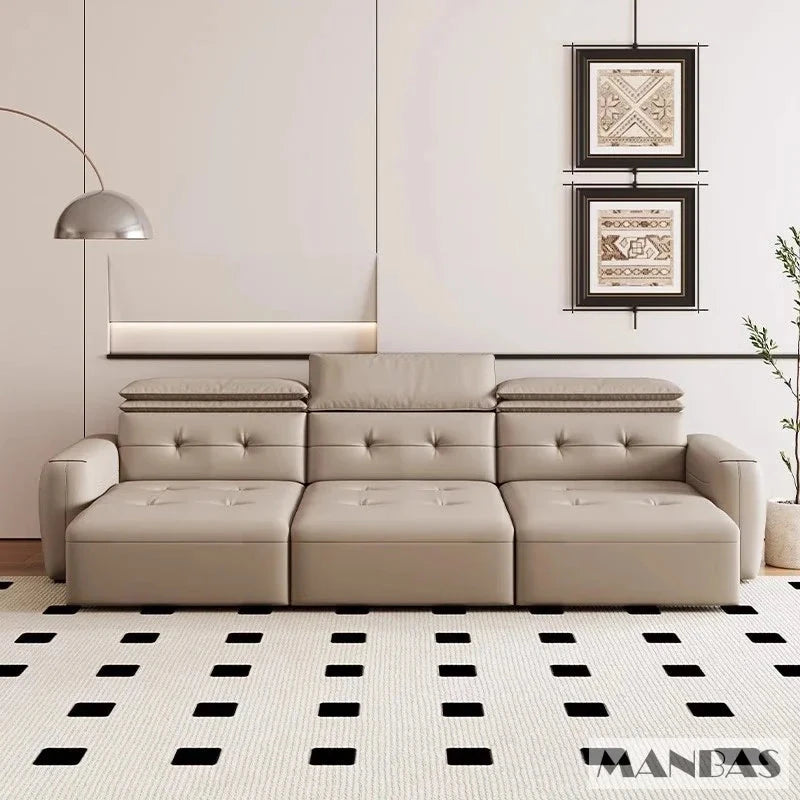Genuine Leather Electric Convertible Sofa Bed with Adjustable Headrest, Multifunctional Folding Sofa Beds for Cinema Living Room Manwatstore