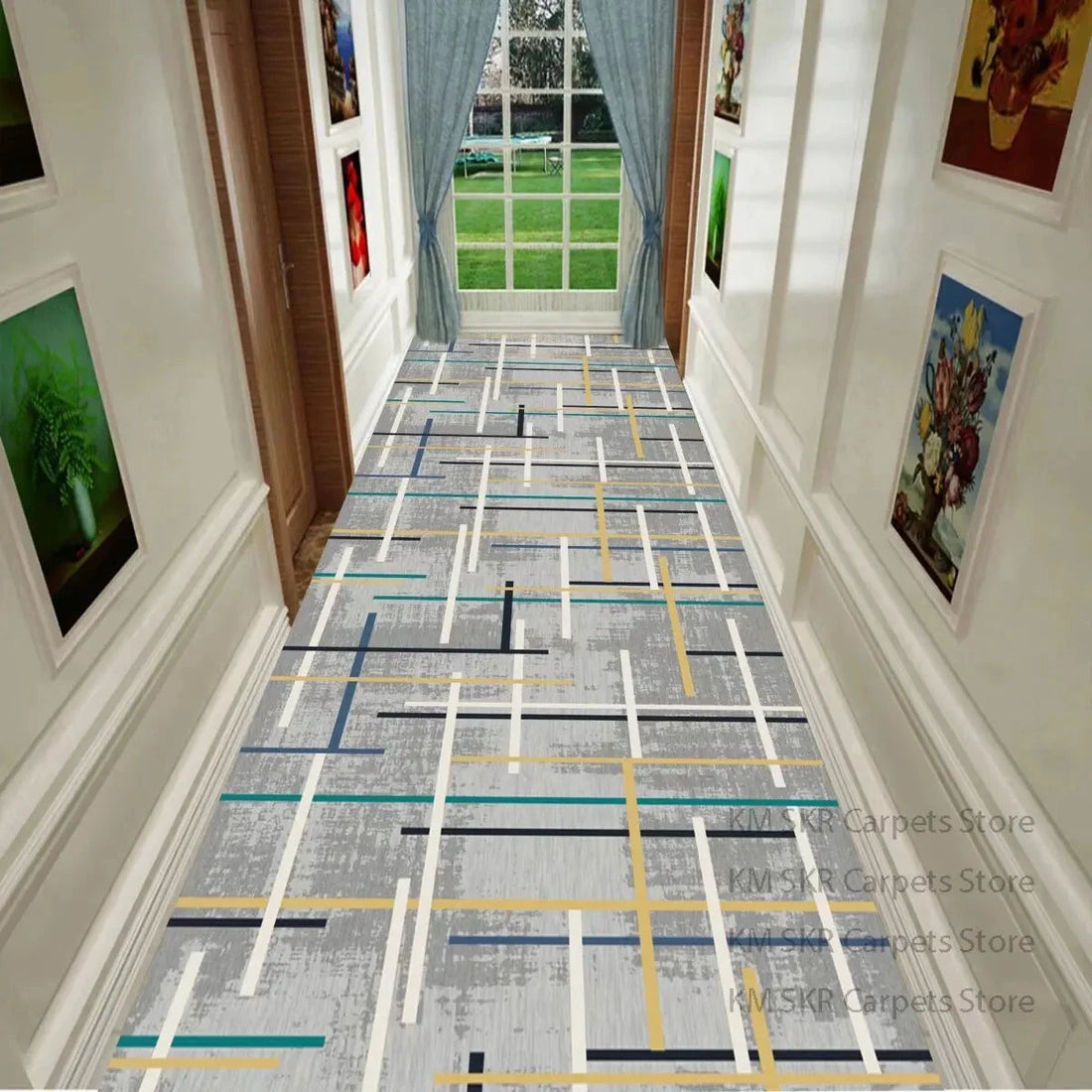 Geometric Long Hallway Runner Rug – Living Room &amp; Kitchen Aisle Mat Manwatstore